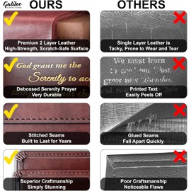 GALILEO® Genuine Leather Double AA Big Book Cover & 12 Steps & 12 Traditions | Medallion Holder | AA Gift | Alcoholics Anonymous | AA Book Covers (Genuine Leather, Navy Blue/Serenity Prayer)