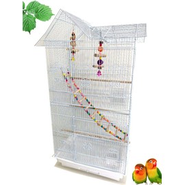 Mcage 37-Inch Large Double Roof Top Flight Bird Cage with Playing Toys Ladder for Small Parrot Cockatiel Sun Parakeet Green Cheek Conure Budgie Finch Lovebird Canary Aviary