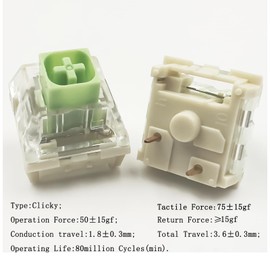 Zjmehty Kailh Box - Interruptores de Jade para Teclado mecánico de Juegos, 3 Pines 50gf Clicky/Lubricado de fábrica/IP56 interruptores Impermeables y Polvo (Kailh Box Jade, 108 Piezas)…