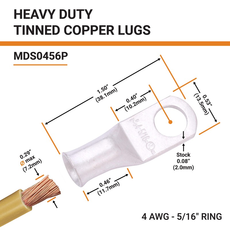 SELTERM 25pcs 4 AWG 5/16" Stud Marine Grade Tinned Copper