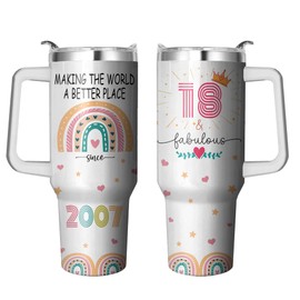 18th Birthday Stainless Steel Tumbler with Handle & Straw, Birthday Gifts Cup 40 Oz, 18 Year Old Birthday Gifts for Girls, 18th Birthday Decorations for Girls, Happy 18th Birthday Gifts for Girls