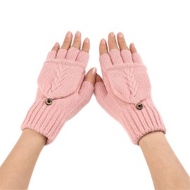 TXWWUS Fingerless Gloves Women's Winter Warm Gloves Convertible Half Finger Mittens Flap Touchscreen Cycling Driving Warm Men's Gloves Without Fingers (Pink)