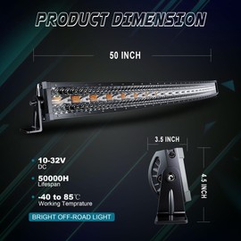 SLARY 50 Inch 288W Curved LED Light Bar White/Amber Flasing Strobe Light with Six Modes Driving Fog Lights Spot Flood Combo Bumper Lights with Switch Wiring Harness for Offroad Truck 4WD SUV ATV UTV
