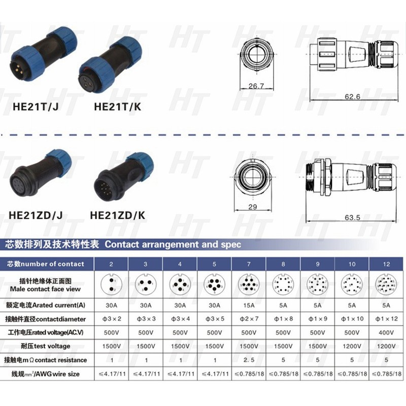 HangTon SD20 2 Pin Right Angle Male Plug Socket Waterproof