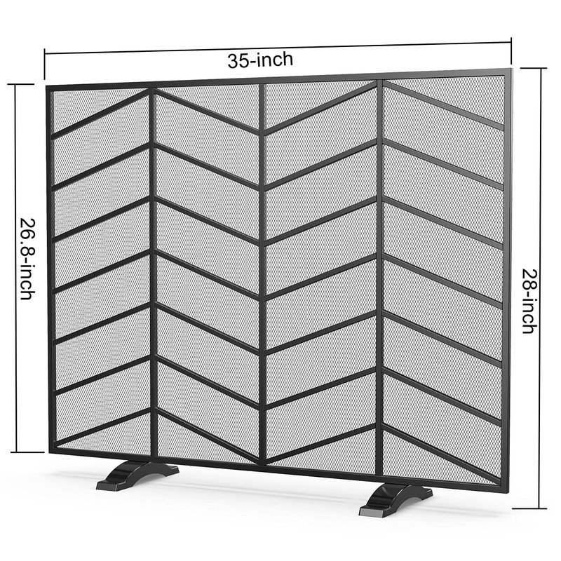 Fire Beauty Single Panel Handcrafted Wrought Iron Mesh Chevron Fireplace