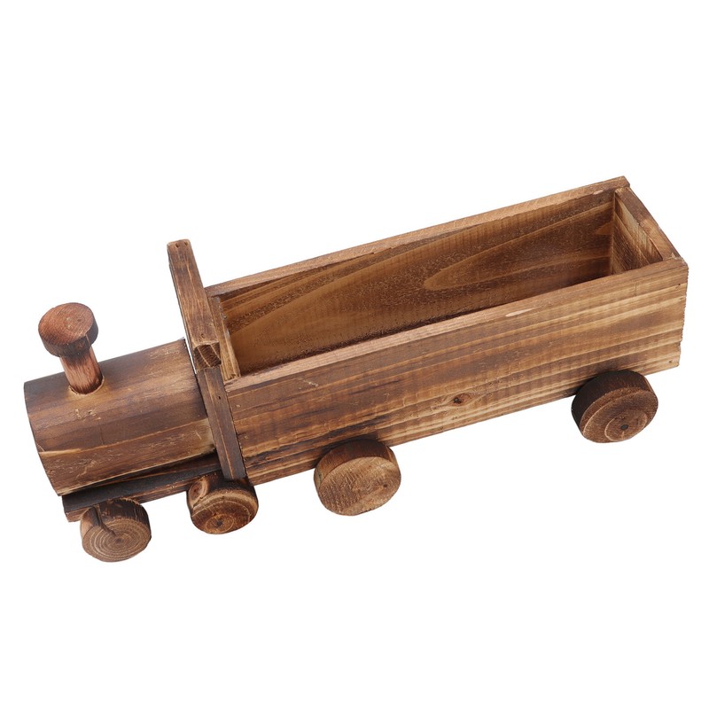 Wooden Flower Pot Cartoon Train Shape Good Ventilation Succulent Flower