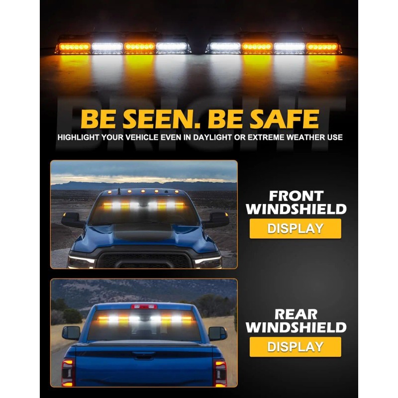 Emergency Dash Strobe Lights 2x16.8 Inch Amber White Security Light