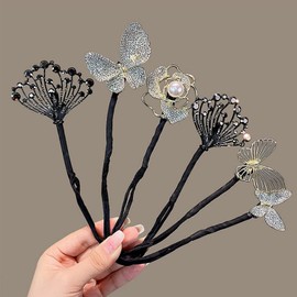 Ins Style Elegant Lazy Hair Curler, French Twist Hair Bun Maker, Lazy Flower Hairpin,Rhinestone Hand-Embroidered Flower Hair Accessory (2Pcs-Rhinestone)