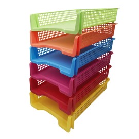 6 PCS Colorful Plastic Trays Rainbow Classroom Turn in Trays Stackable Paper Tray for Teachers Office Files Document Storage Playroom Organization Basket Classroom Library