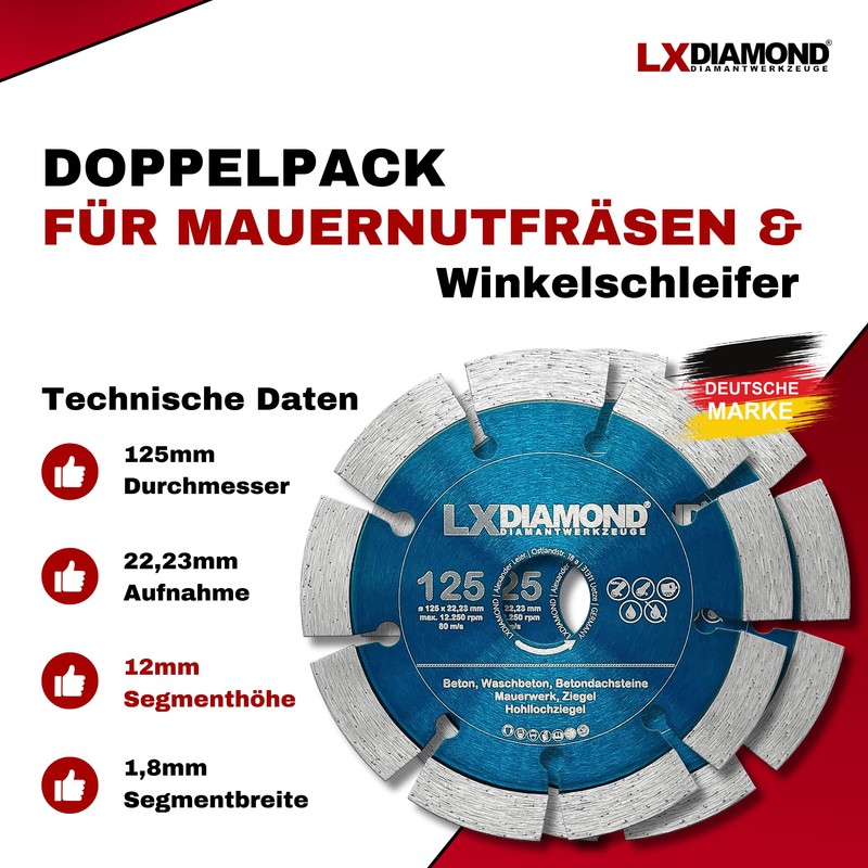 LXDIAMOND 2x Diamond Cutting Disc 125 mm x 22.23 mm