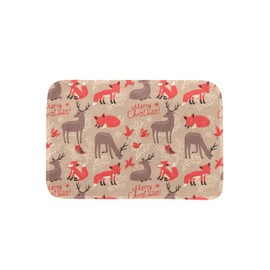 EGGDIOQ Doormats Christmas Reindeer Birds Foxes Custom Print Bathroom Mat Waterproof Fabric Kitchen Entrance Rug, 23.6 x 15.7in