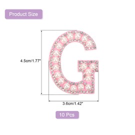 sourcing map 10Pcs Iron on Letters Patches, Letter G Rhinestone Pearl Alphabet Applique English Letter Sew on Patch for DIY Clothing Hat Bag, White Pink