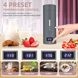 Travel Electric Kettle Portable Small Mini Tea Coffee Kettle Water Boiler, Water Heater with 4 Temperature Control,304 Stainless Steel with Auto Shut-Off & Boil Dry Protection, BPA-Free (Grey)