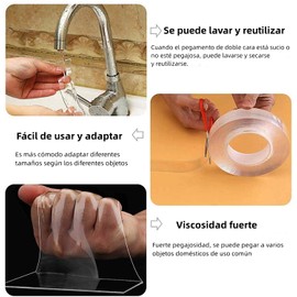 Reutilizable Nano Tape, KEDEEK 2 rollos 5M Nano Cinta Adhesiva de Doble Cara Lavable Sin Rastros, Almohadillas de Gel Antideslizantes, para Pared, Cocina, Alfombra, Fijación de Fotos