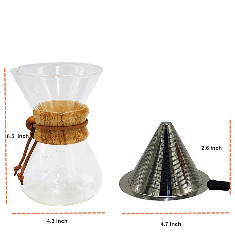 Pour Over Coffee Maker，14 oz Borosilicate Glass Carafe Manual Coffee