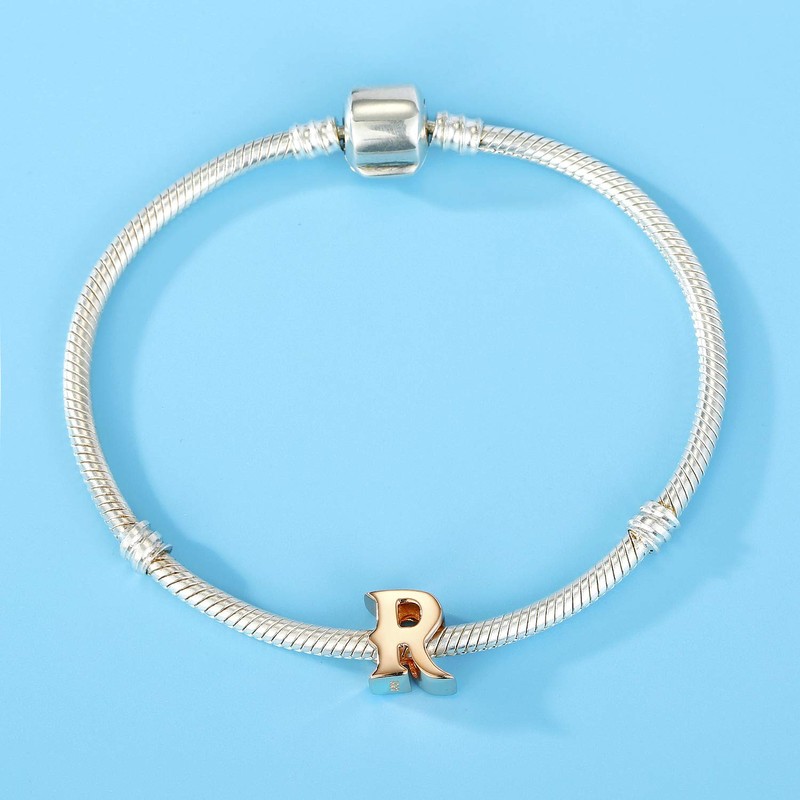 Rose Gold Letter Charms Solid Sterling Silver Initial A-Z Alphabet