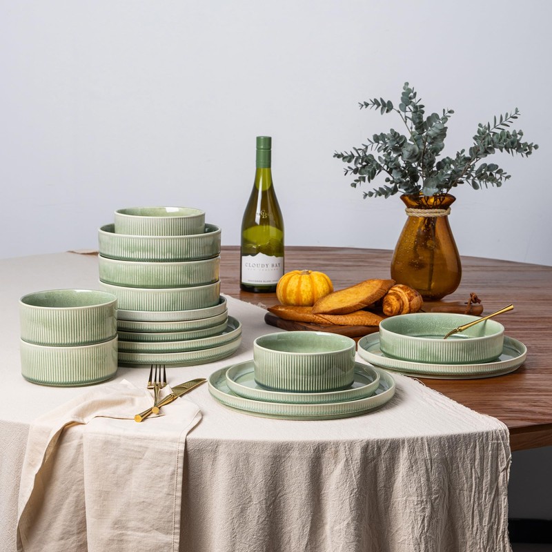 GBHOME Stoneware Dinnerware Sets for 4,Round Reactive Glaze Ceramic Plates