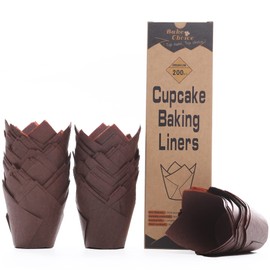 Bake Choice 200pcs Brown Tulip Cupcake Liners for Baking Cups European Parchment Paper Tulip Muffin Liners, Nordic Paper Cupcake Wrapper for Party, Christmas, Standard Size