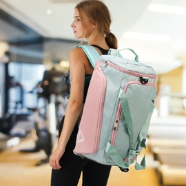 Suweir Women's 45L Sports Bag with Shoe Compartment, Wet Compartment, Waterproof Weekender Travel Gym Duffle Bag with Backpack, Swimming Bag, Sauna Bag, Training Bag for Travel, Fitness, Sports