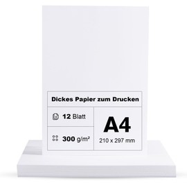 Photo Card A4 300 g/m² White Paper 12 Sheets Premium Paper Thick for Printing Cardboard Paper Coloured Card Cardboard