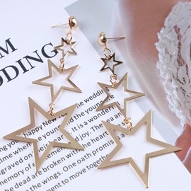 Aneneiceera Boho Star Drop Earrings Tassel Star Earrings Gold Triple Star Dangle Earrings Big Meteor Lucky Star Pentagram Dangle Earrings Punk Statement Hollow Star Earrings for Women and Girls