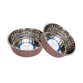 Country Living Set of 2 Rose Quarts-Tinted Hammered Stainless Steel Eco Dog Bowls - 64oz, Durable & Stylish, Eco-Friendly Feeding Solution for Pets, Ideal for Large Sized Dogs
