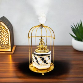 Luxury Bakhoor and Incense Burner - Resin and Metal Design with Gold Cage - 20x10cm Decorative Burner for Home, Office and Gift (Design A)