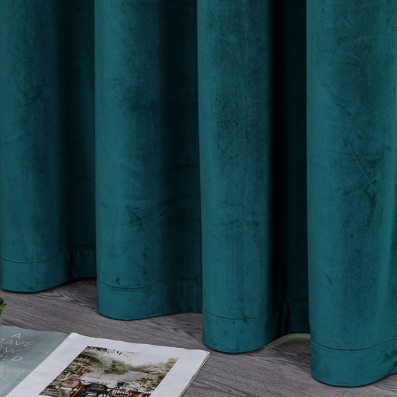 texpot Velvet Curtain 140 x 245 cm Petrol Blue with