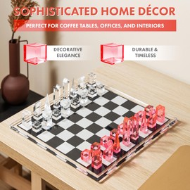 VENGO SPACE Acrylic Chess Set for Decor and Playing - Modern Chess Set - Cute Chess Set Colorful Chess Set - Chess Disco - Rainbow Chess Set Modern Pink Chess