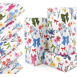 QRTDXP 5 Sheet Gift Wrapping Paper with Flower and Bows，50 * 70cm Large Birthday Paper for Kid's Birthday Party Girl Baby Shower Wedding