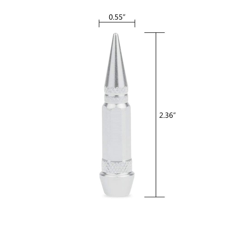 4 Pcs Silver Aluminum Tires Stem Caps 60mm Spiked Lug