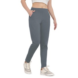 Bamans Womens Dress Pants Skinny Leg High Waisted Work Business Office Tummy Control Grey Trousers 29" Inseam Stretchy Formal Casual Slacks