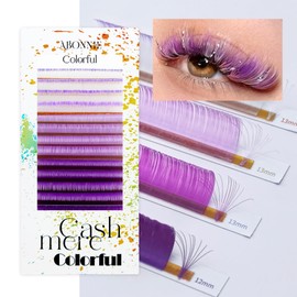 Colored Lash Extensions, Easy Fan Lash Extensions 0.07 D Curl Colored Lash Extensions,Color Lash Extensions,13mm Mix Volume Lash Extensions, Lash Fan for Lash Extensions(0.07-D-Purple Ombre 13mm)