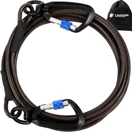 Libbipaw Dog Tie Out Cable 15FT Heavy Duty Chew Proof, Tangle-Free Runner with 360° Swivels & Locking Clip for Large Dogs Up to 250LBS - Rust Proof Leash for Yard, Camping, Outside (Black 15FT)