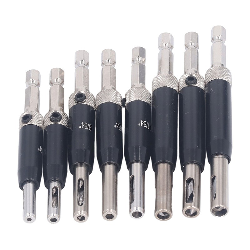 8Pcs Self Centering Hinge Drill Bit Black Hex Shank Hinge