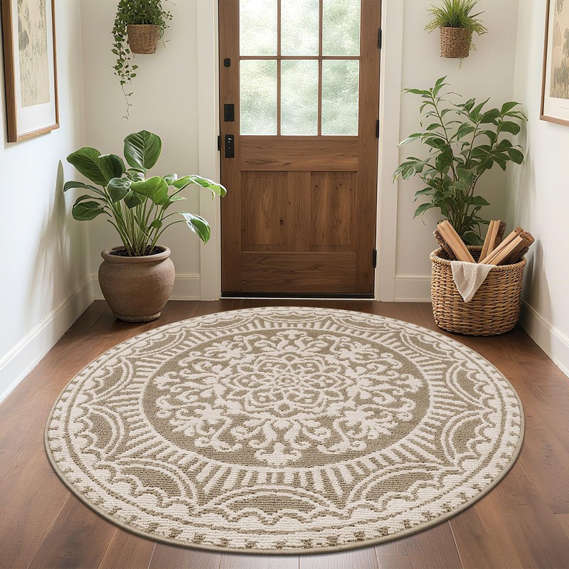 U'Artlines 4ft Round Area Rug Non Slip Low Pile Circle