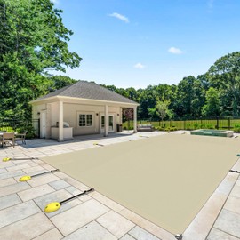 ECOOPTS 14' x 20' Pool Cover for Inground Pool, Rectangle Safety Cover Winter Swimming Pool Cover with Hardware Kit (Beige)