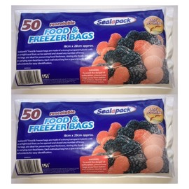 2x Sealapack 50 Resealable Food & Freezer Bags 18cm x 20cm