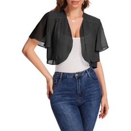 Bbonlinedress Bolero Women's Festive Chiffon Cardigan Elegant Short Sleeve Casual Bolero Jacket Open Front Shoulder Jacket, black