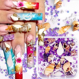 Ocean Nail Charms Flatback Rhinestone Pearls Conch Charm Summer Nails Charms Glitter Nail Rhineshones 3D Nail Art Charms Resin Accessories for Jewelry Making Manicure Decor Gems for Crafting (Lilac)