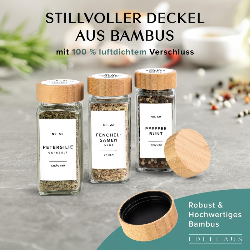 EDELHAUS Square Spice Jars with Pepper Mill (2 x 120