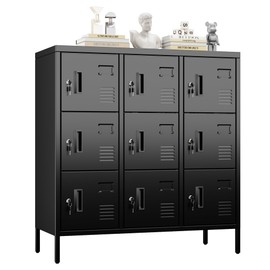 Aobabo 9 Doors Metal Lockers with Lock and Keys for School Office Home Storage,Assembly Required,Black