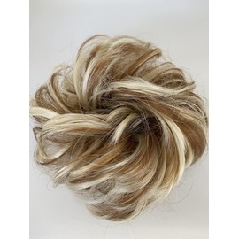Chloeve Curly Messy Hair Bun Wig Scrunchie Ponytail Extension Blonde Hair Series (Bleach Blonde Mixed Caramel)