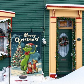 Christmas Garden Flag 12.5x18 Double Sided Merry Christmas Seasonal Garden Flag Green Burlap Xmas Yard Flags for Farmhouse Front Porch Lawn Winter Outdoor Décor