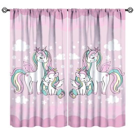 JESTRONRY - Cortinas de Unicornio para Niños, Diseño de Unicornio de Dibujos Animados, Color Rosa, Tamaño 42x45in, 2 Paneles Opacos