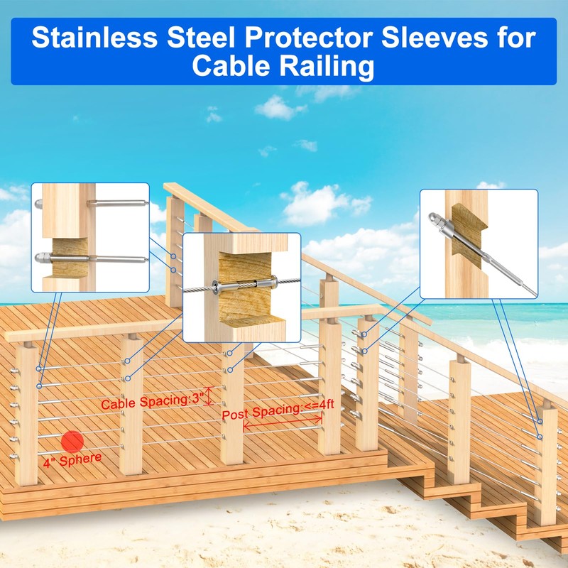BLIKA 65 Pack Stainless Steel Protector Sleeves for 1/8" 5/32"