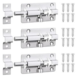 3PCS Barrel Bolt Latch, 3 Inch Thickened Door Bolt Lock, Premium Stainless Steel Slide Bolt Latch with 18PCS Screws for Door, Cabinets, Windows