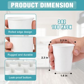 cuphug 100 Pack 3 oz Paper Cups - Disposable Bathroom Cups for Mouthwash, Rinsing, & Dental Care | Also Ideal as Small Coffee Cups, Espresso Cups | Sturdy Paper Construction, Leak Resistant