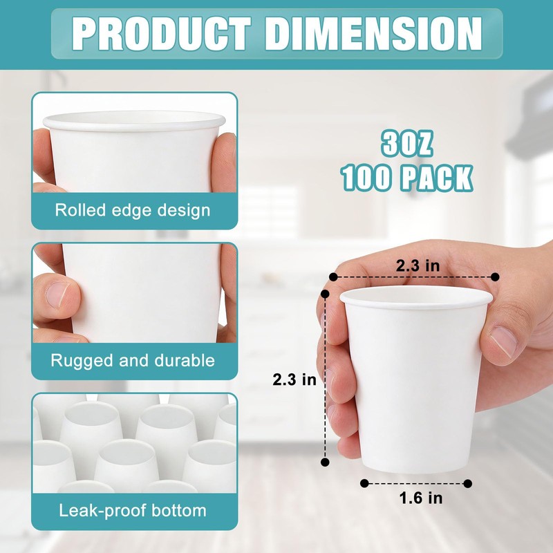 cuphug 100 Pack 3 oz Paper Cups - Disposable Bathroom