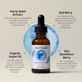 Mad Hippie Antioxidant Facial Oil - Face for Women and Men with Organic Argan Oil Vitamin C and E for Skin Care Non-comedogenic Moisturizer for the Face 1.02 oz Pomegranate / 매드 히피 항산화 페이셜 오일 - 유기농 아르간 오일이 함유된 여성남성용 페이스 비타민 C와 피부 관리를 위한 E 얼굴용 논코메도제닉 모이스처라이저 1.02온스 Pomegranate
